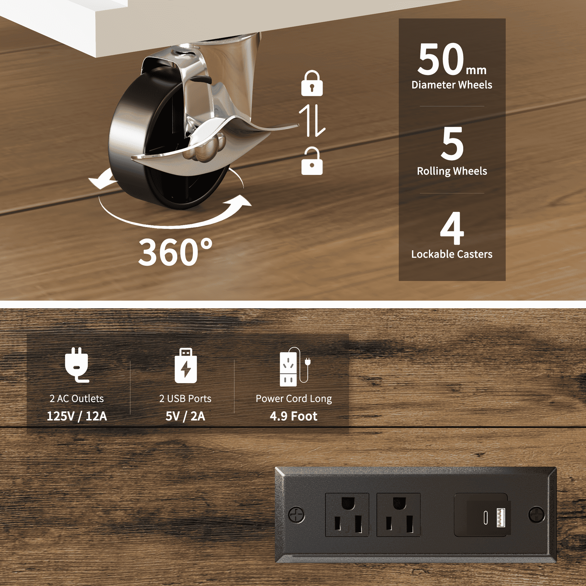 Mobile Folding Kitchen Island, Equipped with a power socket, USB interface, large capacity storage cabinet, drawers, 60 inch scroll wheel, kitchen island cart with hidden trash bin slot