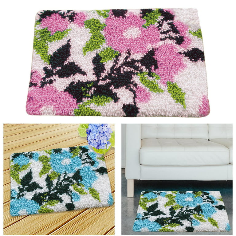 Flower Latch Hooking Rug Kits Carpet Embroidery Pattern Making Cushion  Latch Hook Kits for Beginners Kids Adults Living Room , Pink Flower