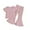 Pink, variant on 2025 2-8Y Girls Solid Colour Loose Leisure Short Sleeve Round Neck Blouses T Shirt Bell Bottom Pants Two Piece Sets Blue