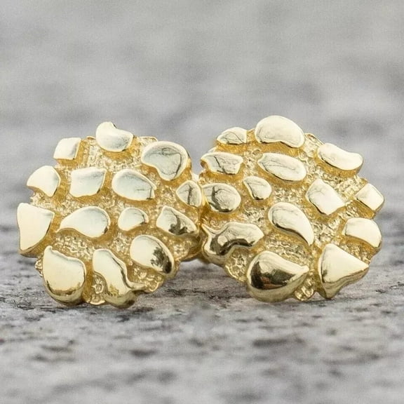 Sparkle Jewels 14K Yellow Gold Plated Silver Small Cut Round Nugget Stud Earrings For Men's