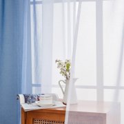Topfinel Blue Faux Linen Ombre Sheer Curtains,Semi Voile Gradient Rod Pocket Curtains for Bedroom and Living Room, Set of 2 Window Curtain Panels, 54 x 96 Inch Long
