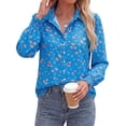 thumbnail image 4 of BTFBM Long Sleeve Blouses for Women, Floral V Neck Button Down Shirts, Smocked Cuffs, Business Casual Summer Outfits, 4 of 10