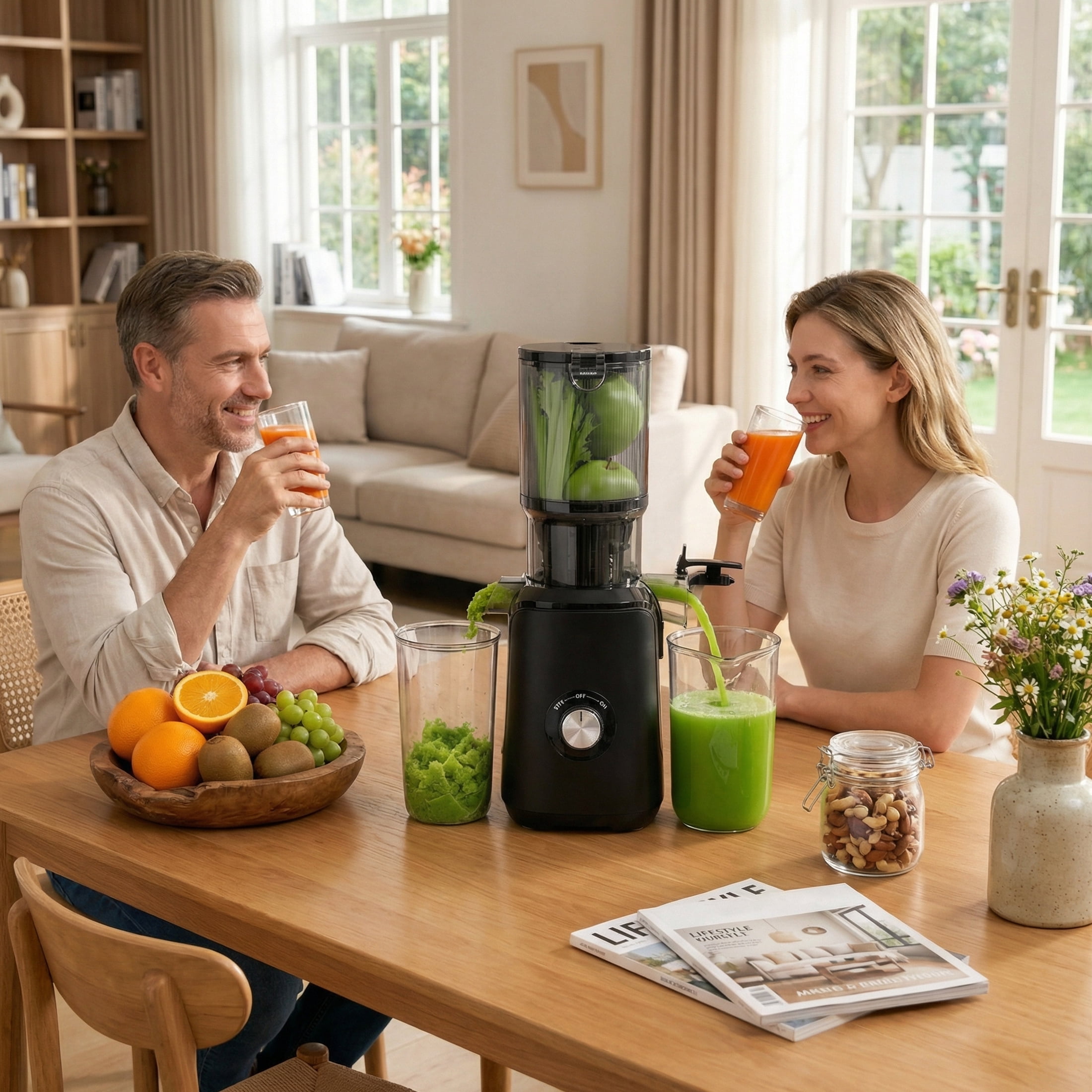 EDX Cold Press Slow Grinding Juicer, 200W, 4.25" 1000ML Wide Feed Chute, 80% Juice Yield for Apple & Ginger, 800ml Juice Cup, 700ml Pulp Cup, Whole Fruit & Veggie Compatible, 120V 60Hz, 72db, Black