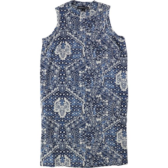 Womens Blue Printed Sleeveless Crew Neck Above The Knee Shift Dress Size: 12