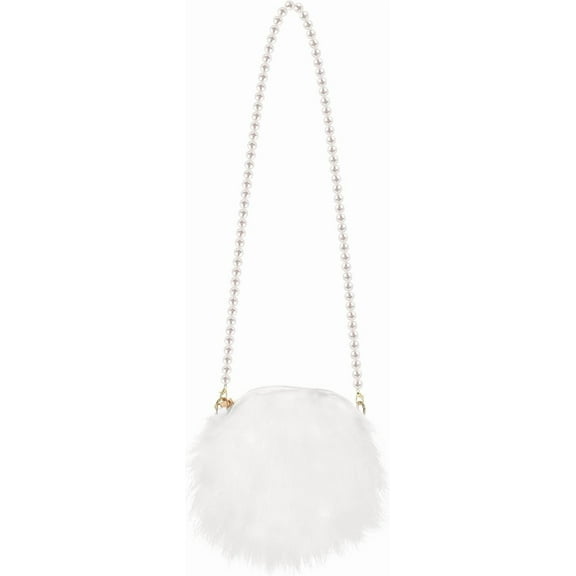 ABPETE Adjustable Pearl Strap Crossbody Bag,Plush Mini Purse for Cards Fuzzy Shoulder Bag in Cream White, Women's Daily Essentials Holder