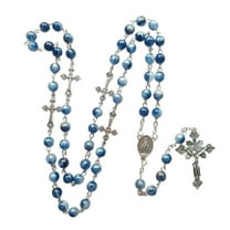 Tmboryuu Blue Acrylic Rosary Necklace Long for Cross Pendant Catholic Christian Necklace Religious Jewelry for Men Women Charm Gift