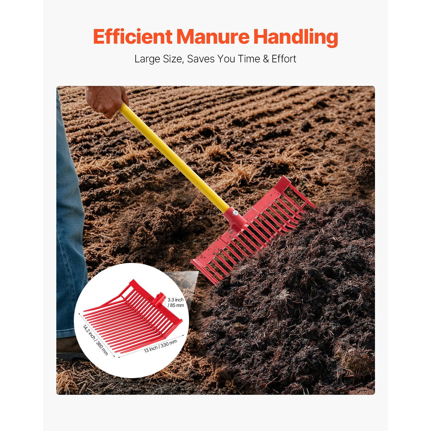 Manure Fork Replacement Heads 6-Pack, PP Plastic, 18 Tines, Side-Angled Tooth Design, for Hay Straw Manure Handling