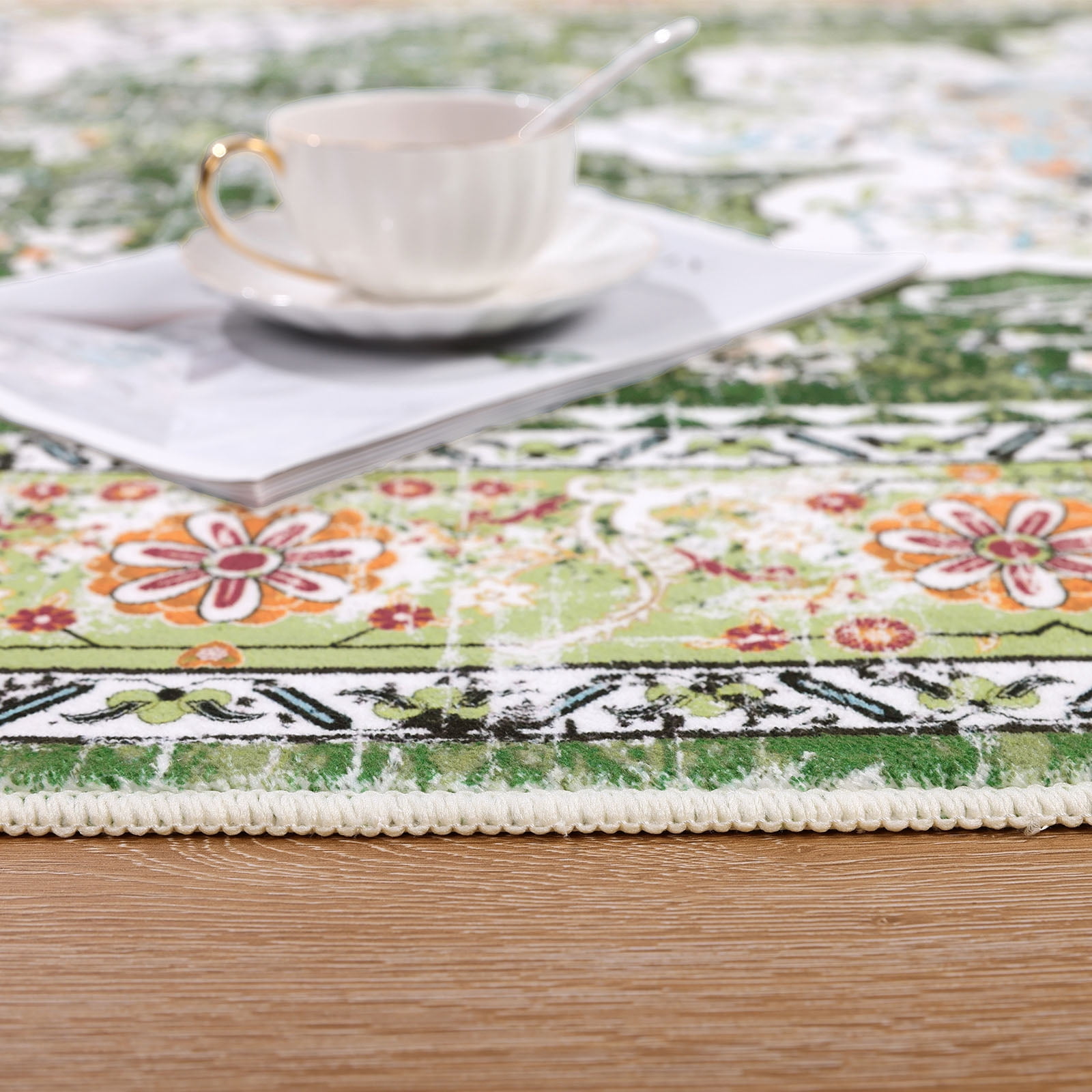 MeyJey Oriental Indoor Living Room Area Rug 5'x8', Non-Slip Machine Washable Vintage Floor Carpet for Bedroom Dining Kitchen Hallway Nursery, Green