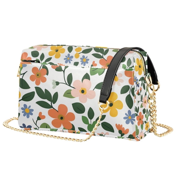 FORMRS Women Crossbody Purse with Chain Strap Vegan Leather Shoulder Handbag, Retro Colorful Flowers