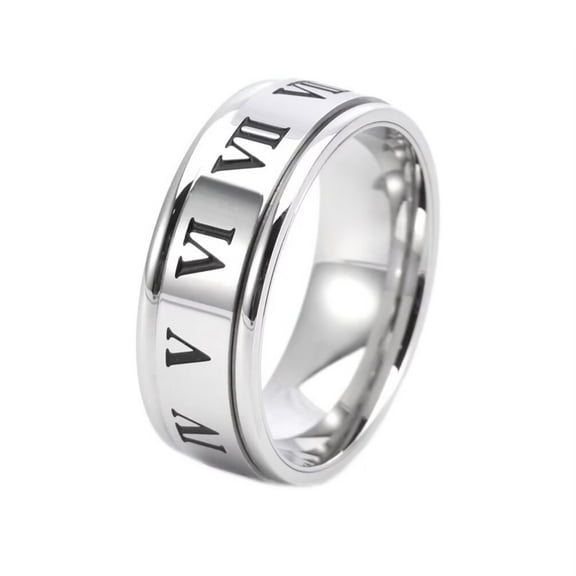 HIJONES Men's Women's Stainless Steel Hip Hop Roman Numberal Rototable Polished Anxiety Ring Motor Biker Index Finger Band Silver Size 7