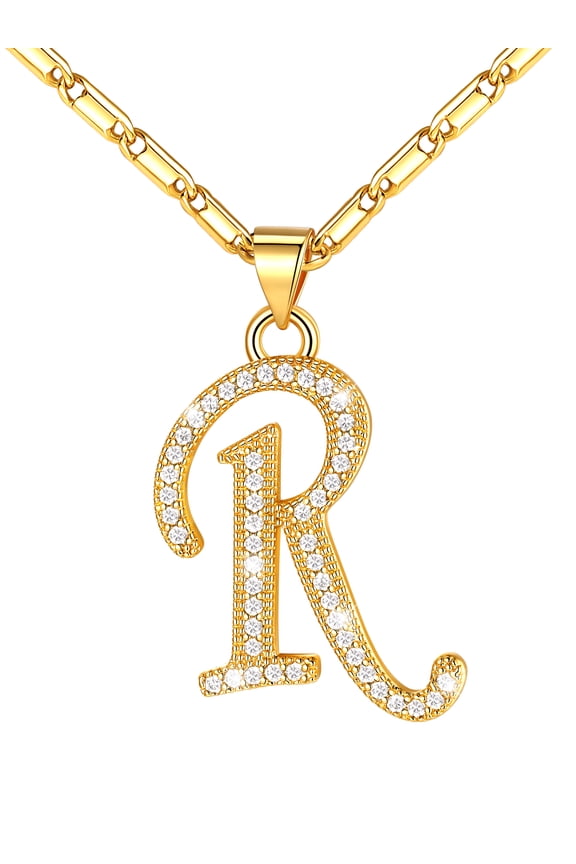 Initial Necklace for Women 14K Gold Plated CZ Crystal Letter R Pendant Necklace Name Chain Dainty Personalized Birthday Mother's Day Gift Jewelry for Mom Wife Friend