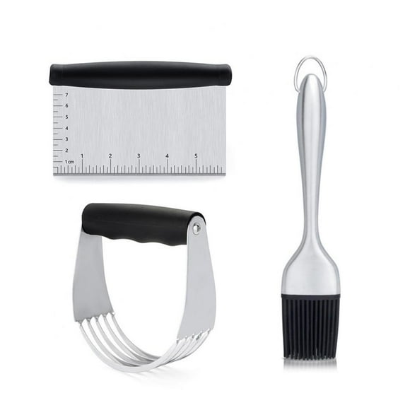 Dough Blender -Stainless Steel Pastry Cutter Set, Pastry Blender + Dough Scraper + Pastry Brush, Professional Pastry Set for Kitchen Baking Tools