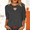 thumbnail image 2 of sckarle Heart Cut Out Tops for Women 3/4 Sleeve Shirt Slim Fit Round Neck Tunic Top Trendy Casual Going Out Shirt Dark Gray,M, 2 of 8