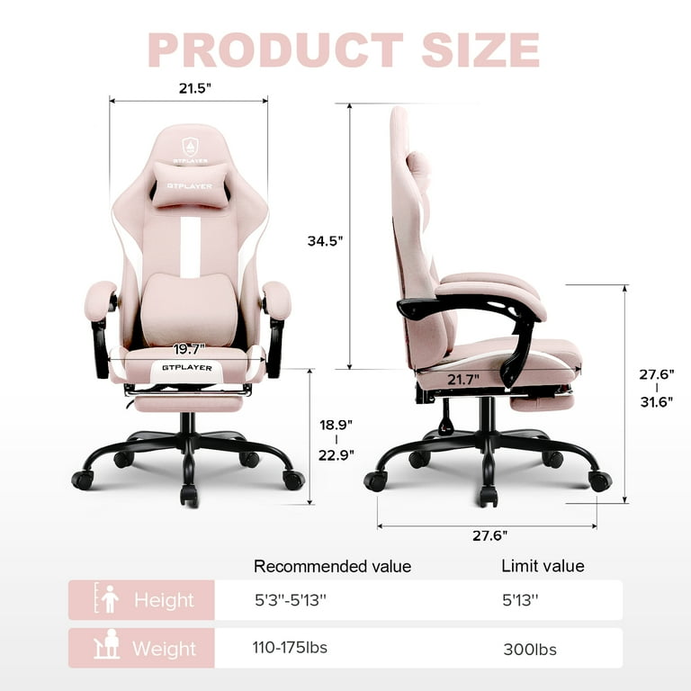 GTPLAYER Ace ProMotion Fabric Gaming Chair with Foorest Pink