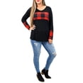 thumbnail image 3 of JustVH Women Plus Size Plaid Checked Colorblock Long Sleeve T-Shirts, 3 of 8