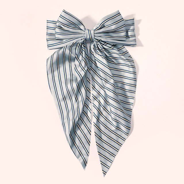 Pince à Cheveux en Satin Vintage Bowknot Cheveu Femmes, Rayé Gris