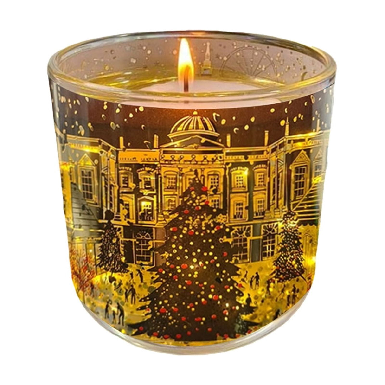 Hometravel Christmas Scented Candle Gift, Glass Jar with Light Sensor and Heat Reactive Wax, London Street Design for Home, Xmas Tree, Women's Present
