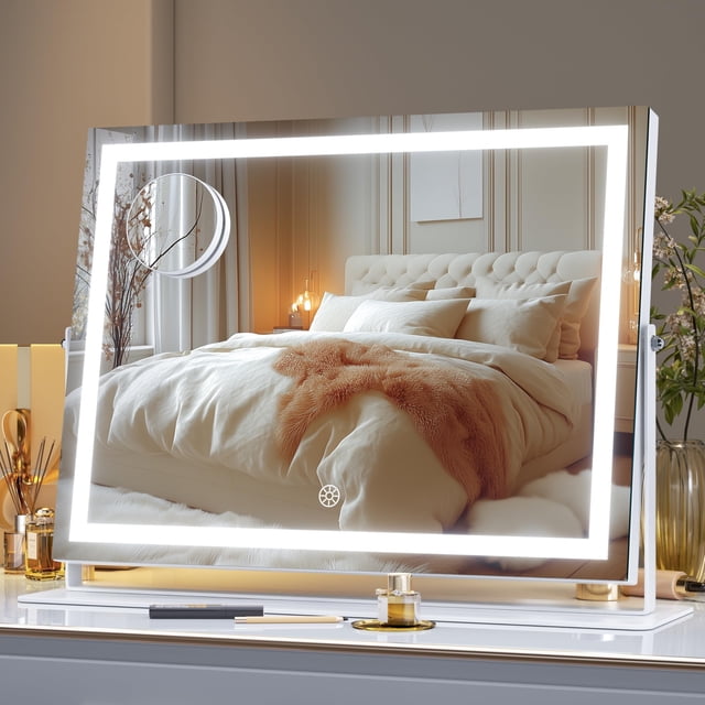 Espejo de maquillaje LED Hasipu de 15,7 x 11,8 pulgadas con 10 cristales