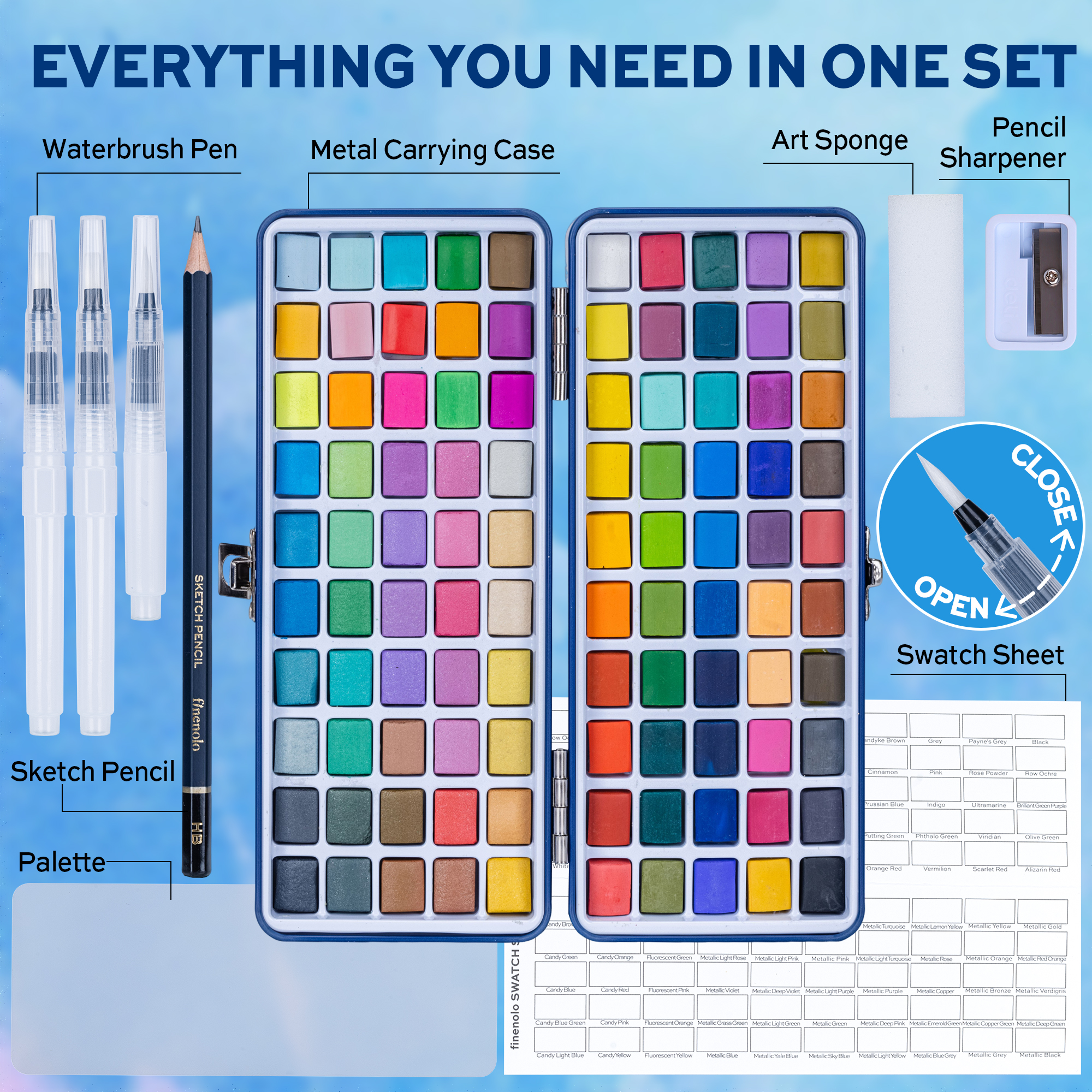 Finenolo 100-Color Watercolor Paint Set with Metallic & Fluorescent photo 2