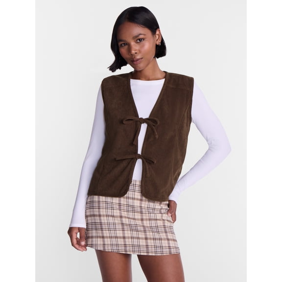 No Boundaries Tie Front Corduroy Vest, Women's and Women's Plus S-3X
