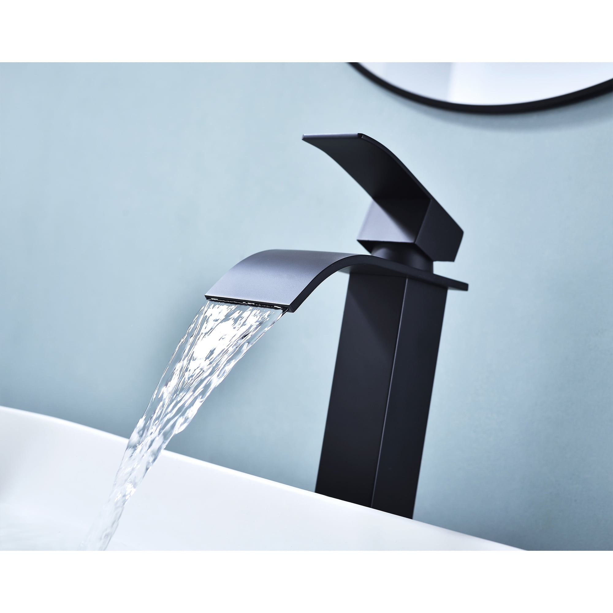 Single handle single hole waterfall spout bathroom vessel sink faucet with deck plate