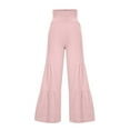 thumbnail image 4 of UHUYA Womens Wide Leg Pants Fashion Casual High Waist Elastic Waist Solid Color Ruffle Long Pants Pink C L US:8, 4 of 4
