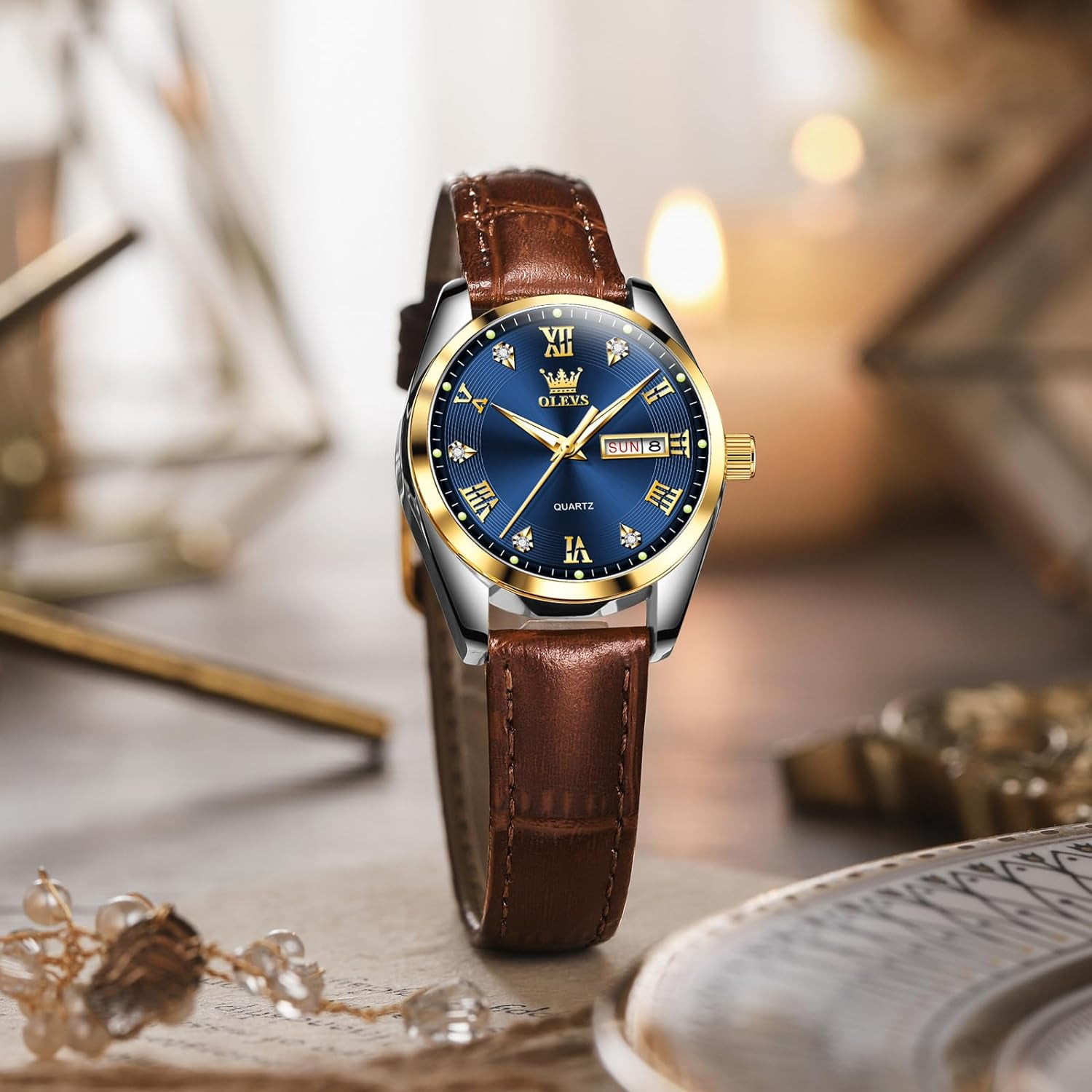 Womens Watches Classic Leather Watches for Women Day Date Watches for Ladies Women Waterproof Watches Analog Quartz Watches Roman Numerals Watches