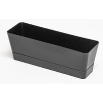 3PCS 16x3.8 Inch Window Boxes Planters, Black Rectangle Planters Box with Drainage Holes and Trays, Herb Succulents Flowers Plastic Pot for Windowsill, Garden, Balcony, Indoor, Outdoor Decor