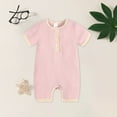 thumbnail image 2 of Sopiago Newborn Infant Baby Boy Clothes Button Romper for Baby Boy Jumpsuit Basic One Piece Outfits (Pink,0-3 Months), 2 of 7