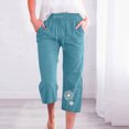 thumbnail image 1 of Jsaierl Womens Capris with Pockets Drawstring Elastic Waisted Wide Leg Cropped Pants Plus Size Fashion Floral Print Capris, 1 of 5