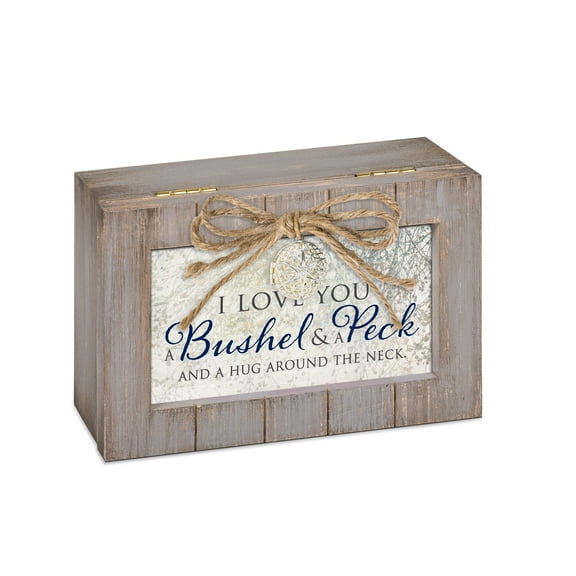 Love You A Bushel A Peck A Hug Grey Locket Petite Music Box Plays Light Up My Life
