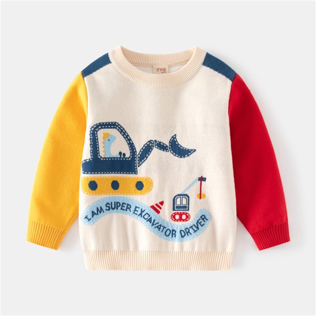 Chandail en Tricot Double Couche pour Garçons - Chandail Confortable en Mélange de Coton avec Col Rabattu, Design à la Mode pour Enfants de 3 à 9 Ans