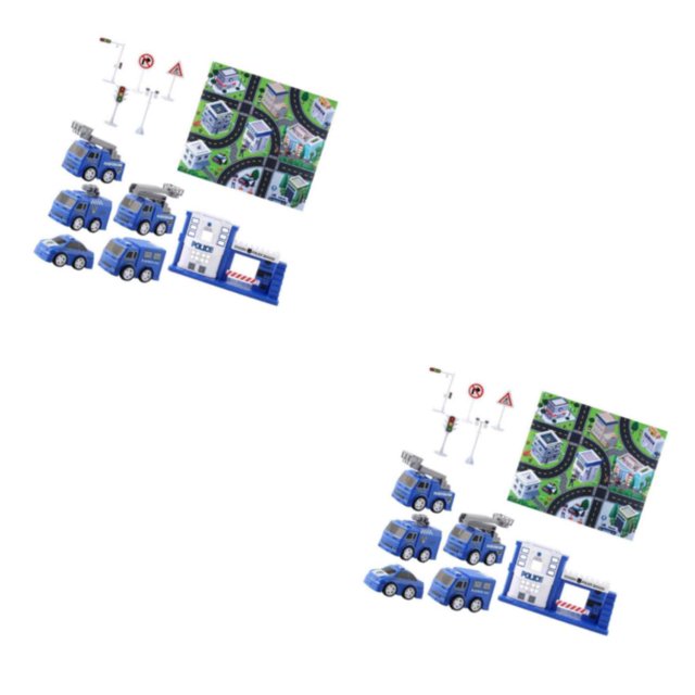 Inteprter Car Track Rug Play Mat For Carpet Kids Toddlers Toy Road Coche de policía 2Conjunto