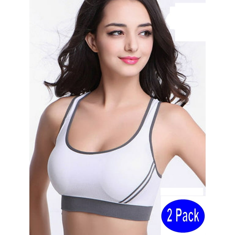 LELINTA Women's Sports Bras Removable Padded Low Support for Workout  Fitness Yoga Bra White & Black Size S-XL 2 Pack