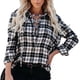 thumbnail image 3 of Blusa Cuello vuelto Tapeta Cordón delantero Casual Rejilla suelta Tops para mujer Negro S, 3 of 6