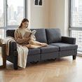 thumbnail image 2 of 3 Seater Sofa, 84" Linen Upholstered Sofa with Deep Seats, Classic Modern Couch for Living Room, Dark Gray, 2 of 11