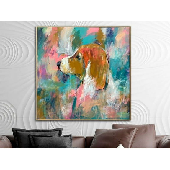 50x50" Abstract Beagle Art Colorful Dog Paintings On Canvas Acrylic Handmade Painting Modern Abstract Fine Art for Fireplace Decor