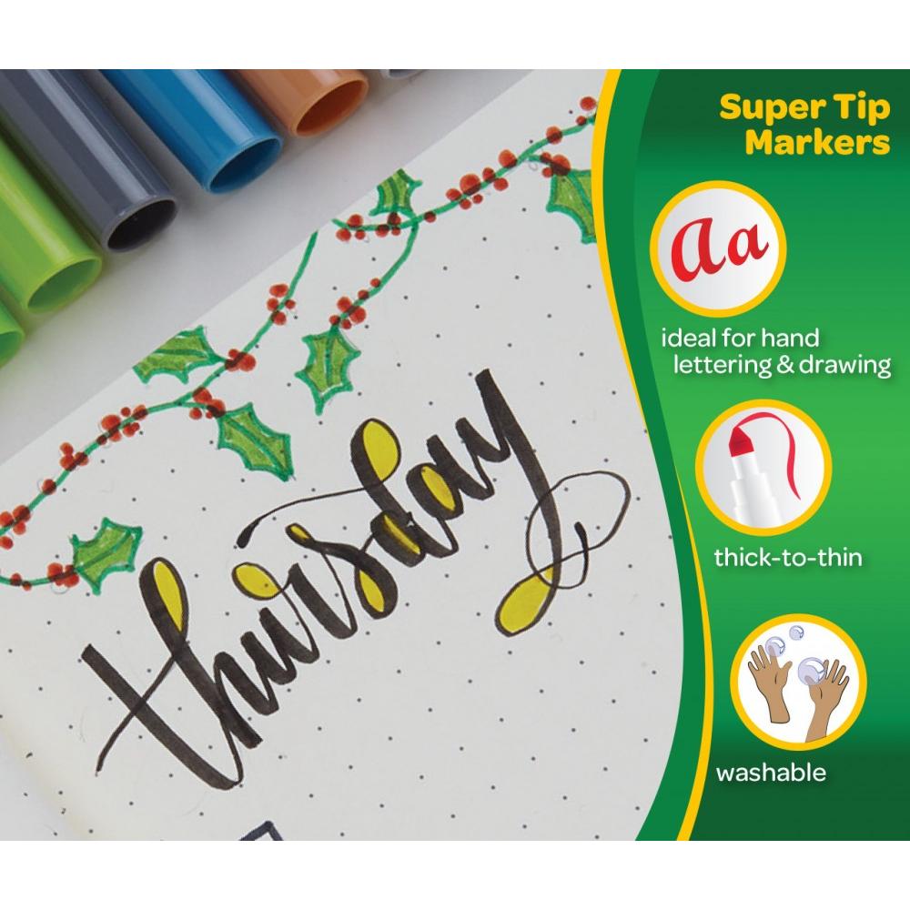 Marcadores lavables Crayola Super Tips para niños, 20 piezas, útiles escolares, esenciales para el aula, bullet journaling, regalo para niños, edades 3+ 4
