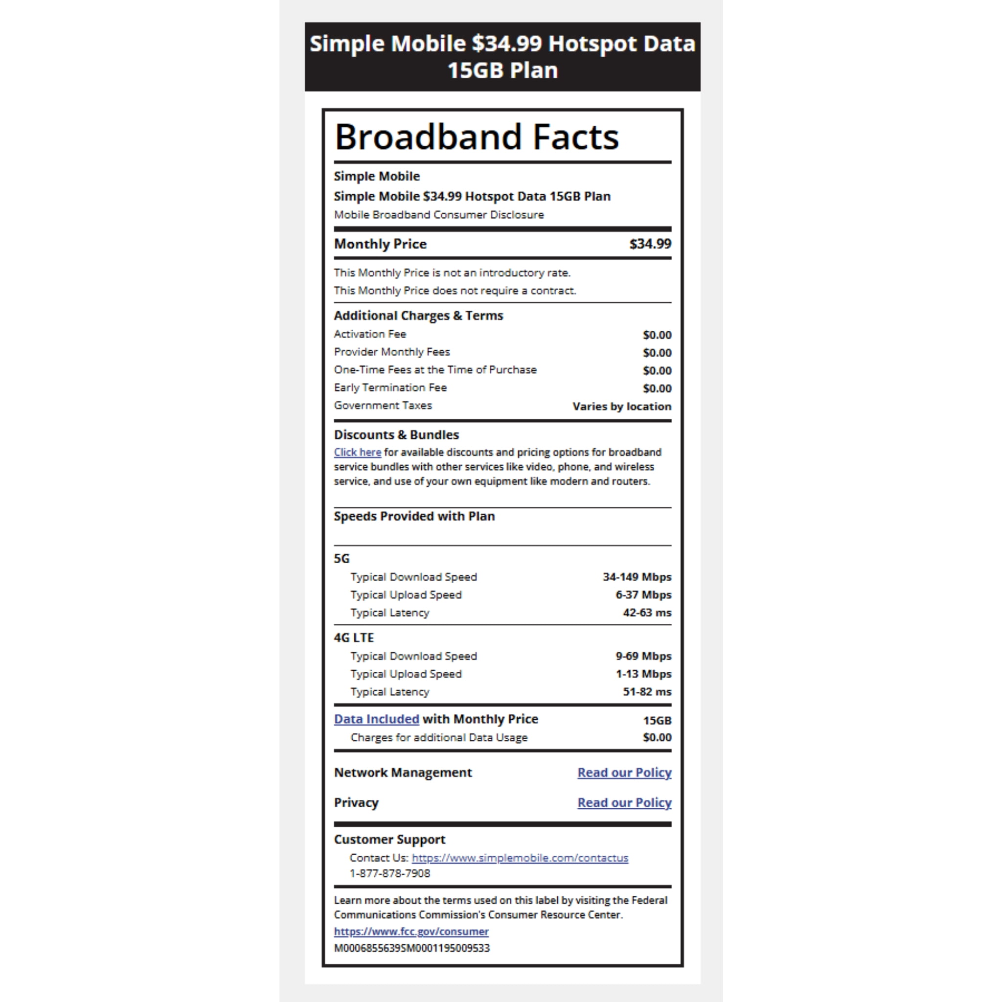 Simple Mobile $34.99 Hotspot 15GB Data 30 Day Plan Direct Top Up
