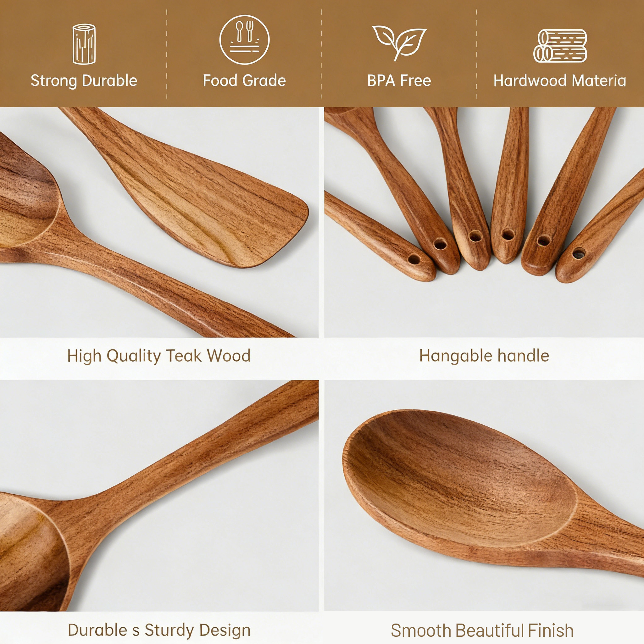 GPED 6-Piece Teak Wood Cooking Utensils Set photo 3