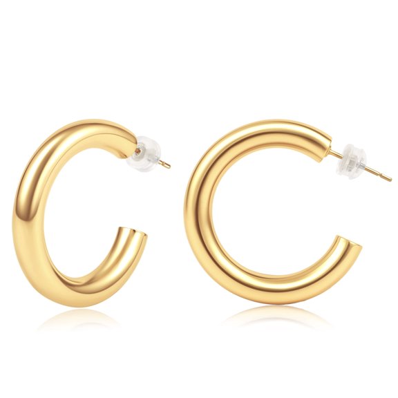 GOSFRY 14K Gold Plated Earrings for Women Simple Gold Hoop Earrings for Women Lightweight Open Hoops Silver Earrings