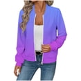 thumbnail image 2 of Xdegoge Zip up Jackets for Women Trendy Waffle-Knit Gradient Striped Bomber Jacket Lightweight Long Sleeve Mock Neck Fashion Tops with Pockets Outerwear, 2 of 5