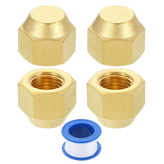 4Pack 1/4" Tube OD Brass Flare Cap, 7/16"-20 UNF Female Thread SAE Pipe Fitting