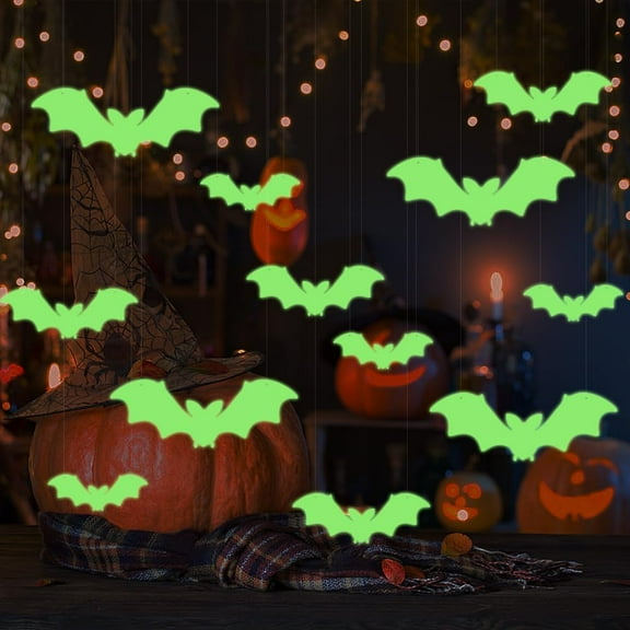 12 Pcs Halloween Stickers,Luminous Halloween Bat Skull Stickers,3D Vinyl Waterproof Bats Stickers for Wall Window Clings,Glow in The Dark Bats Stickers Decals Decorations (Green)