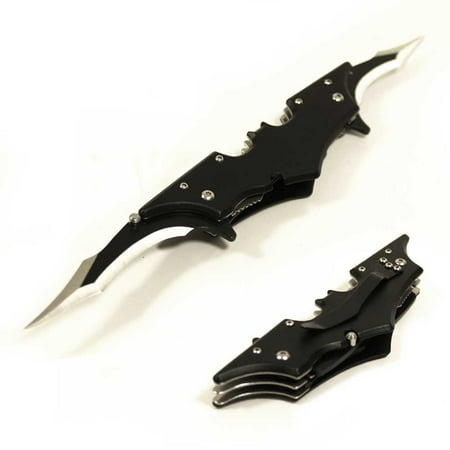 - Black Batman Folding Dual Double Blade Assist Open Pocket Knife Belt Clip