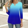 thumbnail image 4 of LADIGASU Women's Solid Color Round Neck Hollow Out Three Quarter Sleeve 3/4 Sleeve T-shirt Top, 4 of 6