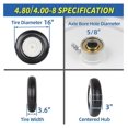thumbnail image 2 of 4.80/4.00-8" Wheelbarrow Tire, 16" Flat- Solid Tire and Wheel, 3" Centered Hub, 5/8" Axle Bore Hole,for Garden Wagon Cart Trolley Dolly Lawn Mover Go Kart Replacement(2 Pack), 2 of 7