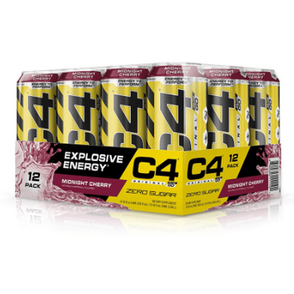 C4 Original Carbonated Pre Workout Drink, Twelve 16oz Cans, Midnight