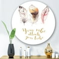 thumbnail image 2 of Designart 'Your Vibe Attracts Your Tribe Ethnic Feathers I' Bohemian & Eclectic Circle Metal Wall Art 11x11 - Disc of 11, 2 of 5