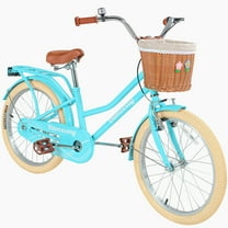 iRerts 20 Inch Girls Bike for 7-10 Years Old Kids, Kids Bike with Basket, Brown Leather Saddle, Coaster Brakes, Retro Style Girls Bicycle Kids Cycle Bikes, Kids Bicycle for Gifts, Mint Green
